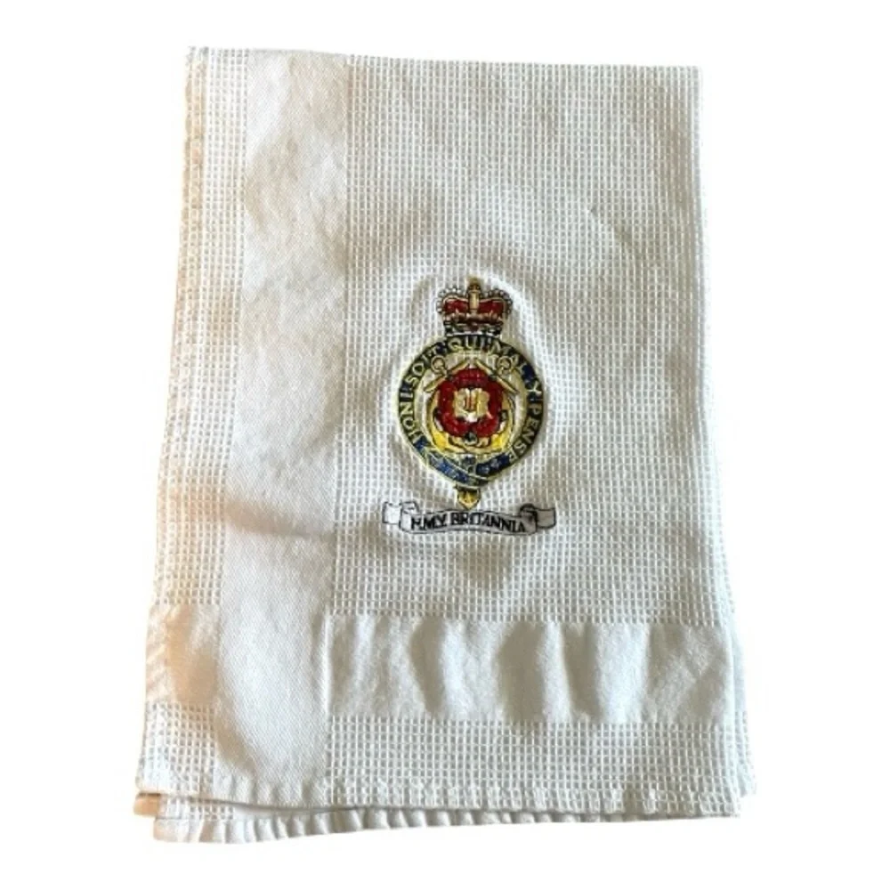 Britannia Crest Tea Towel, The Royal Yacht, Britannia, Edinburgh, Embroidered.